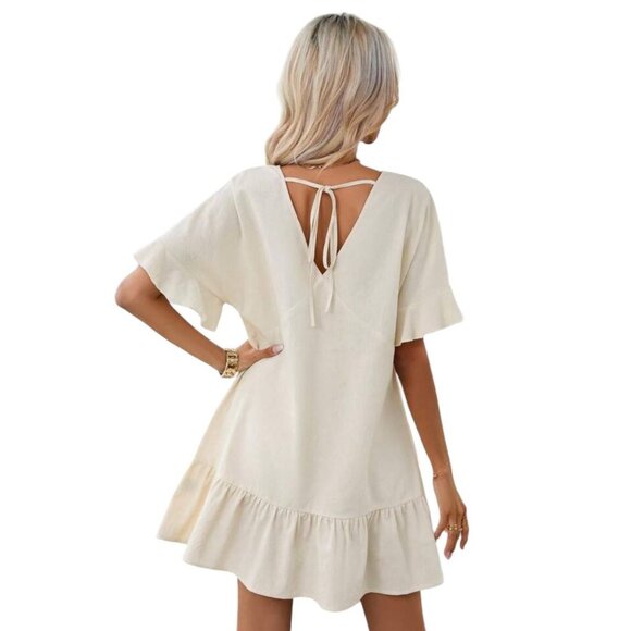 Womens Boho Beach Cottagecore Peasant Prairie Ruffle Hem Size Medium Mini Dress - Picture 2 of 9